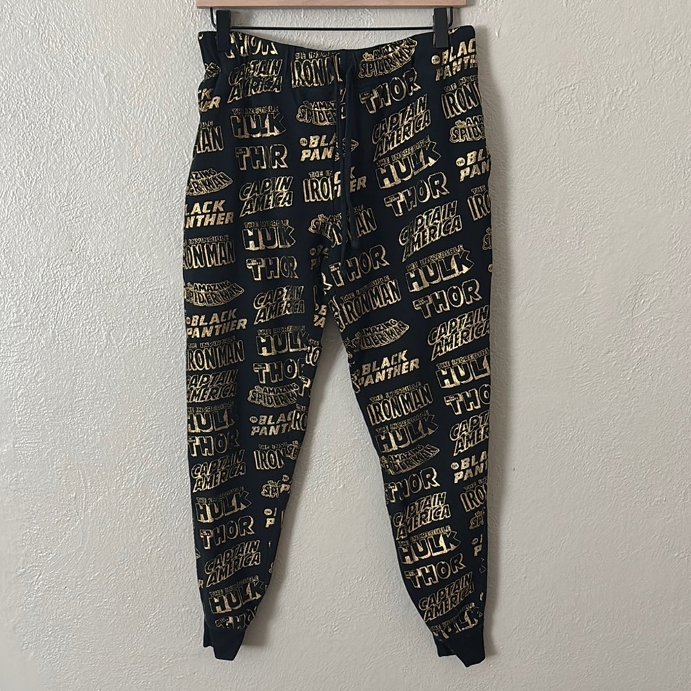 Marvel Comics Pajama Lounge Retro Sleep Pants Jogger for Men, Small, Black/Gold